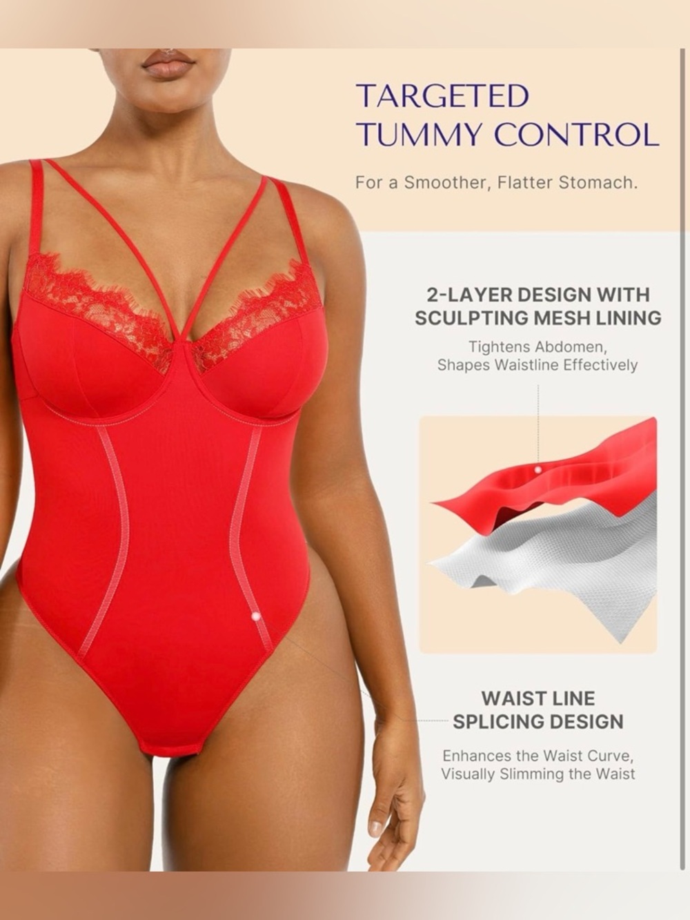 SHAPELLX Lace Shapewear Tummy Control BodySuits Waist Sculpting Thong Corset Top
